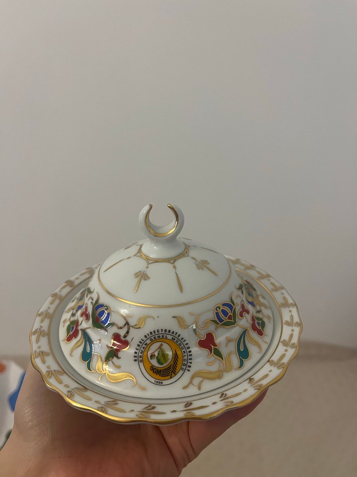 Beyaz Çiçekli Porselen lokumluk - Görsel 4