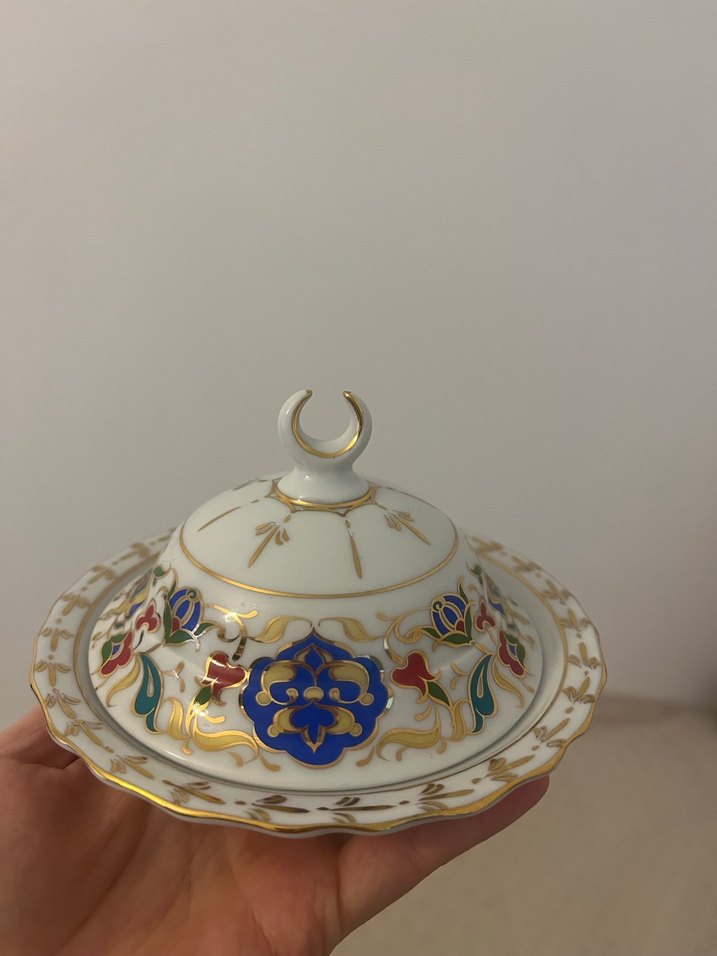 Beyaz Çiçekli Porselen lokumluk - Görsel 5