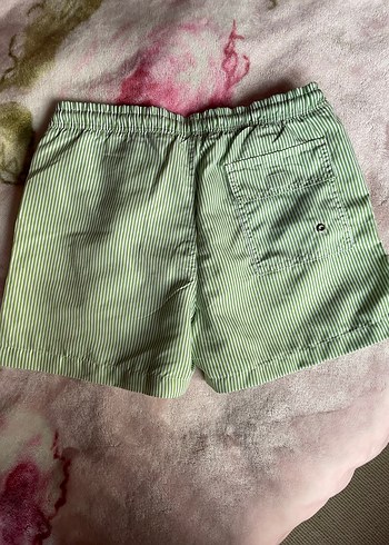 Düğmeli Çizgili Yeşil bayan deniz şort - Görsel 5