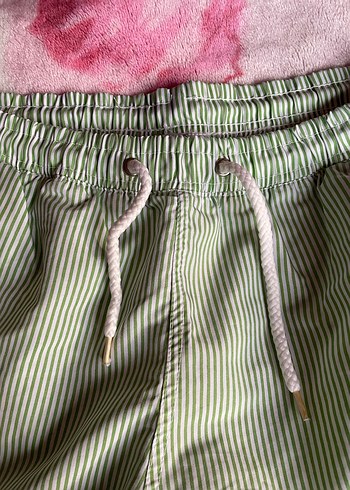 Düğmeli Çizgili Yeşil bayan deniz şort - Görsel 4