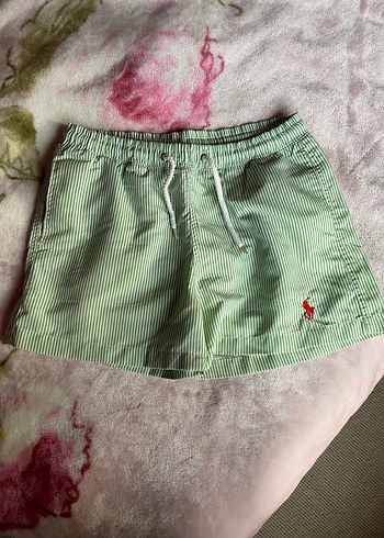 Düğmeli Çizgili Yeşil bayan deniz şort - Görsel 3