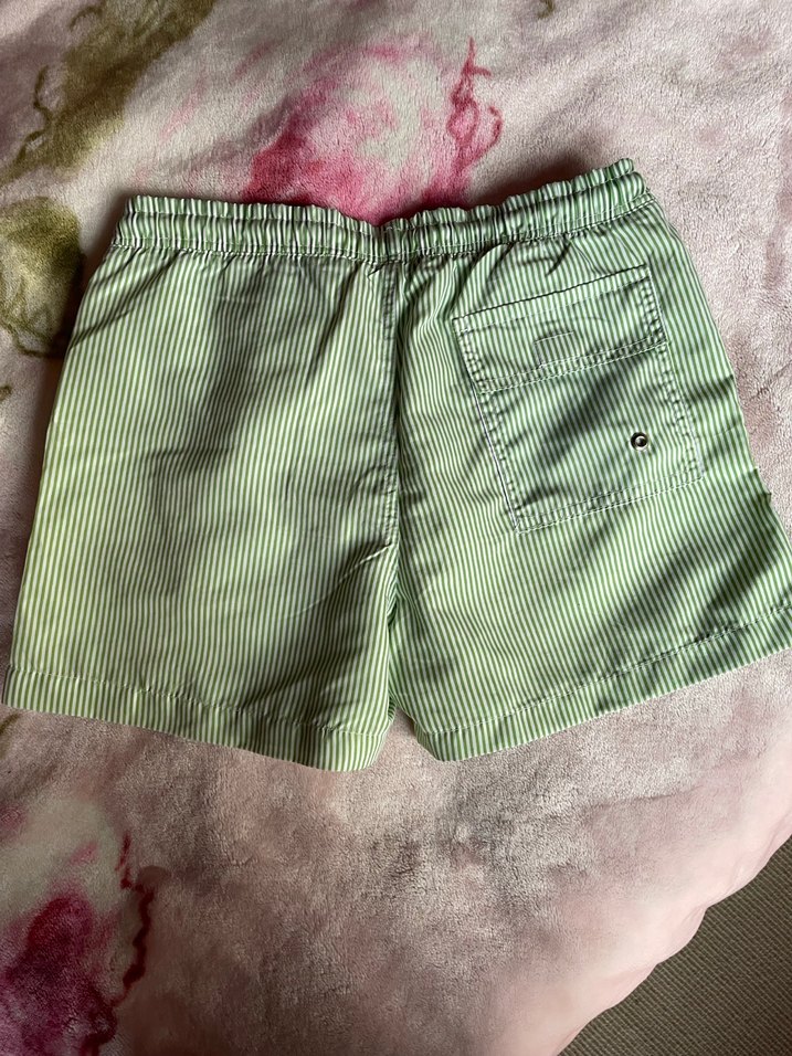 Düğmeli Çizgili Yeşil bayan deniz şort - Görsel 5