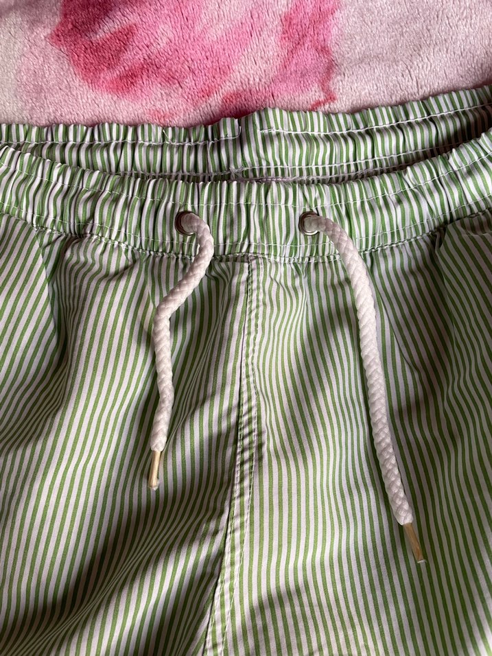 Düğmeli Çizgili Yeşil bayan deniz şort - Görsel 4