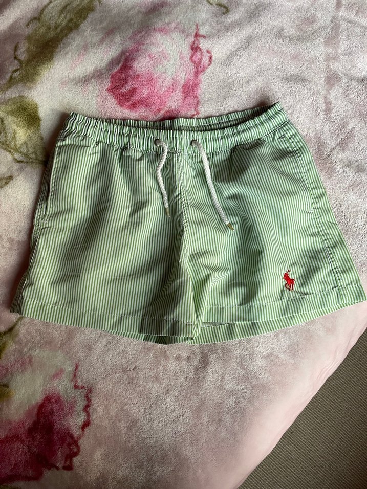 Düğmeli Çizgili Yeşil bayan deniz şort - Görsel 3