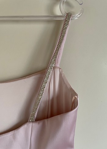 Pudra Pileli Midi İnce Askılı Elbise bir kez giyildi - Görsel 4