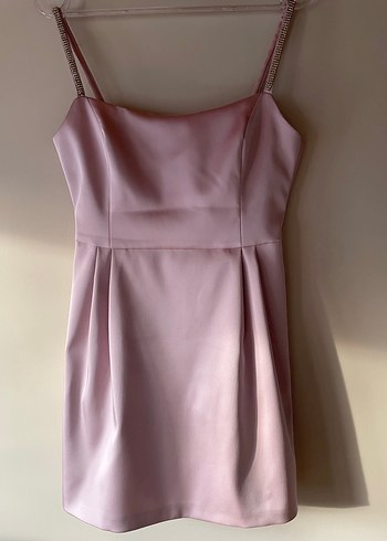 Pudra Pileli Midi İnce Askılı Elbise bir kez giyildi - Görsel 9