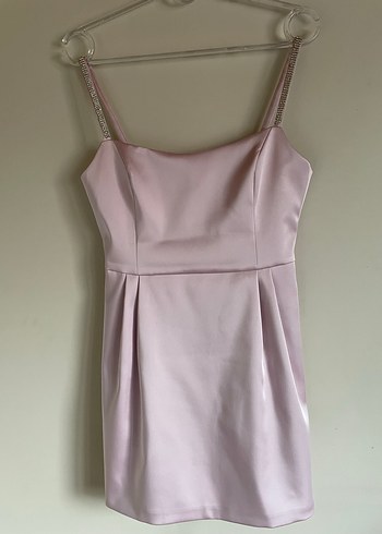 Pudra Pileli Midi İnce Askılı Elbise bir kez giyildi - Görsel 5