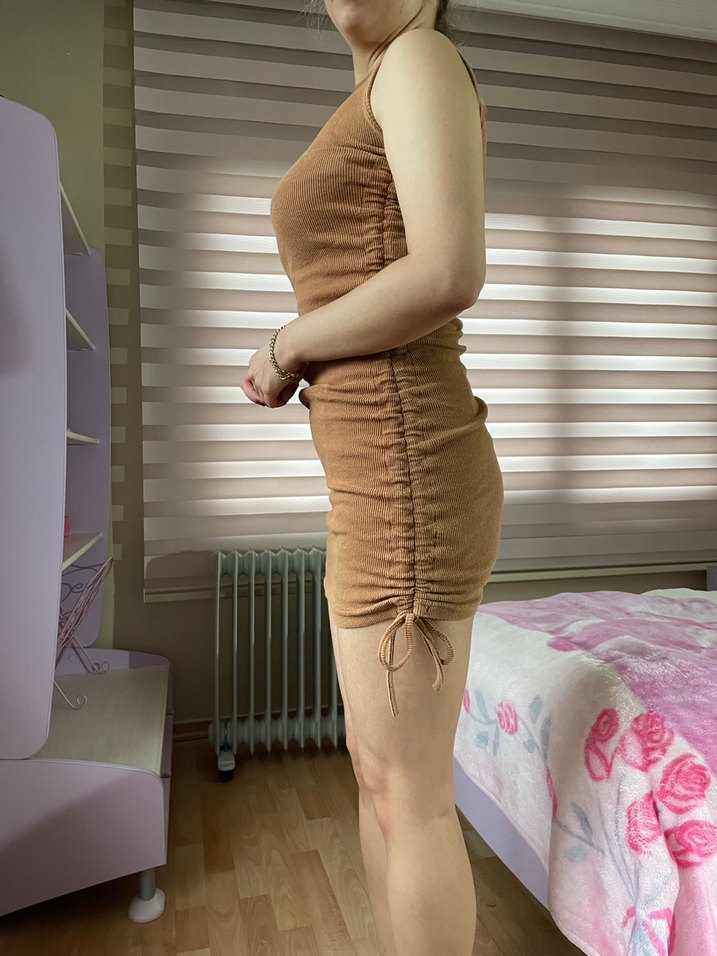 Kahverengi Strappy Mini Elbise - Görsel 4
