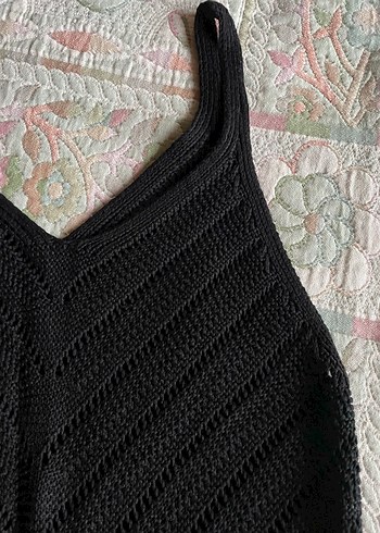 Siyah Örgü V Yaka Kadın Crop Top - Görsel 2