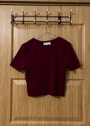 Bordo Kadın Crop Top Kısa Kollu - Görsel 2