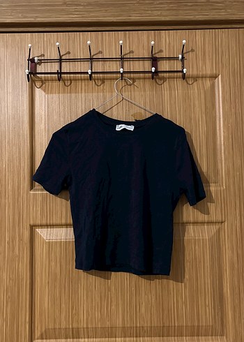 Lacivert Denim Crop Tişört - Görsel 2