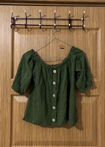 Düğmeli Kısa Kollu Bohem Keten Bluz - Görsel 2