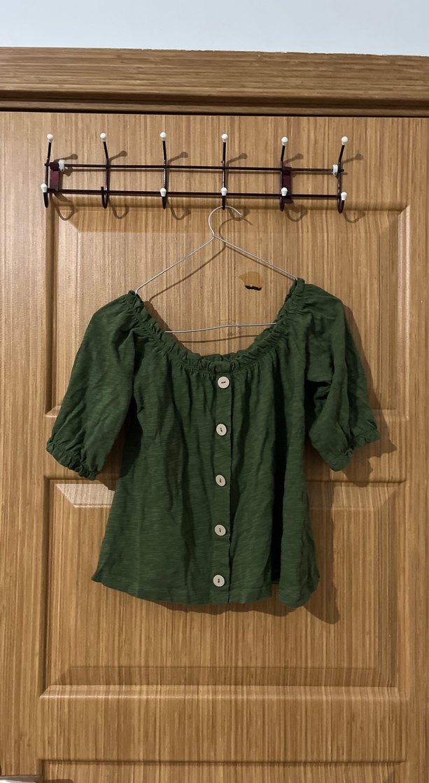 Düğmeli Kısa Kollu Bohem Keten Bluz - Görsel 2