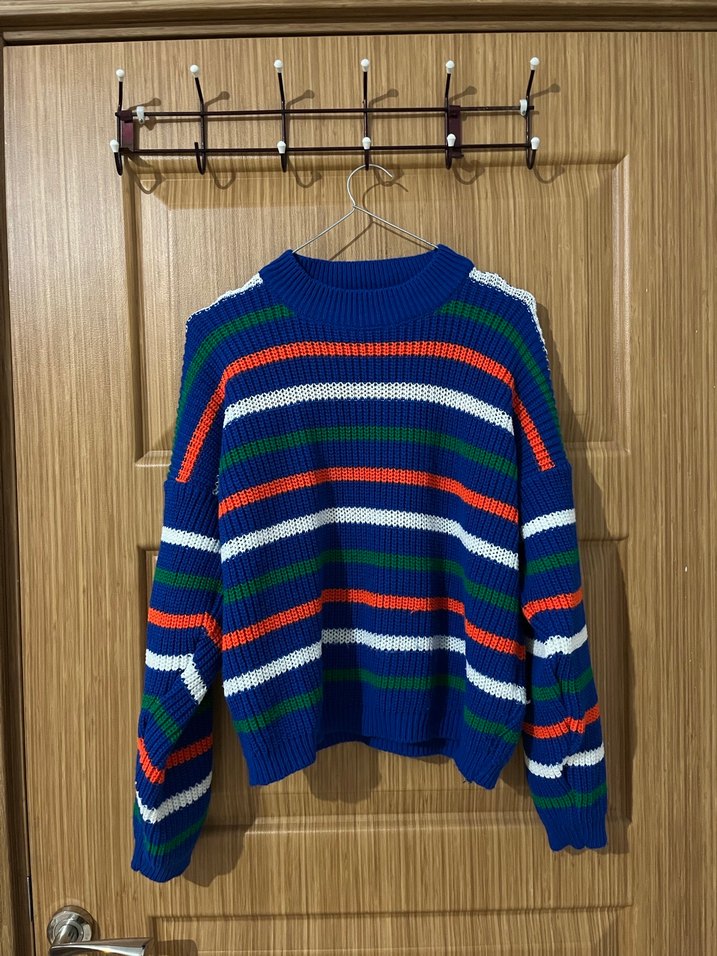 Renkli Çizgili Kadın Triko Kazak - Görsel 2