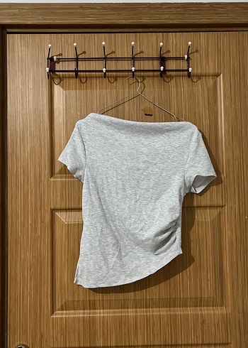 Gri Kısa Kollu Keten Kadın Bluz - Görsel 2