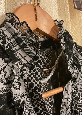 Gri Desenli Bohem Tül Kadın Gömlek - Görsel 4