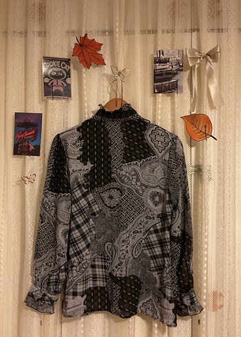 Gri Desenli Bohem Tül Kadın Gömlek - Görsel 5