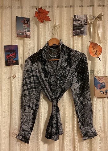 Gri Desenli Bohem Tül Kadın Gömlek - Görsel 3