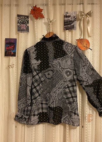 Gri Desenli Bohem Tül Kadın Gömlek - Görsel 6