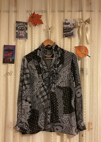 Gri Desenli Bohem Tül Kadın Gömlek - Görsel 2