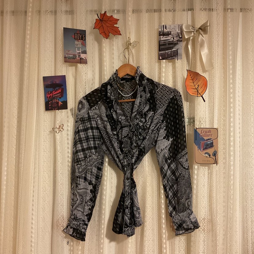 Gri Desenli Bohem Tül Kadın Gömlek - Görsel 3