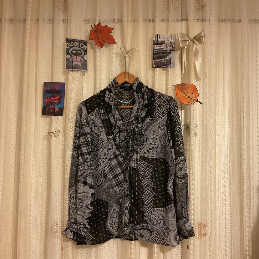 Gri Desenli Bohem Tül Kadın Gömlek - Görsel 2