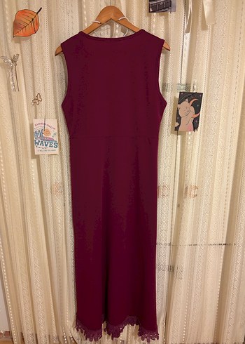 Düğmeli Bordo Uzun Kadın Elbise - Görsel 4