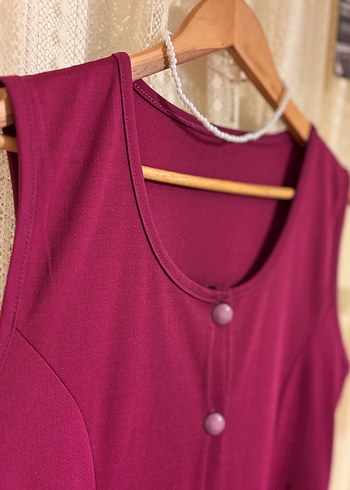 Düğmeli Bordo Uzun Kadın Elbise - Görsel 2