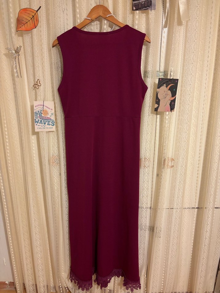 Düğmeli Bordo Uzun Kadın Elbise - Görsel 4