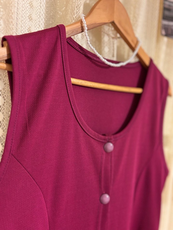 Düğmeli Bordo Uzun Kadın Elbise - Görsel 2