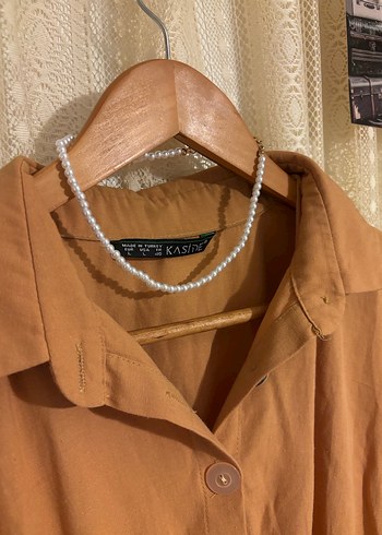 Bej Midi Salaş V Yaka Elbise - Görsel 5