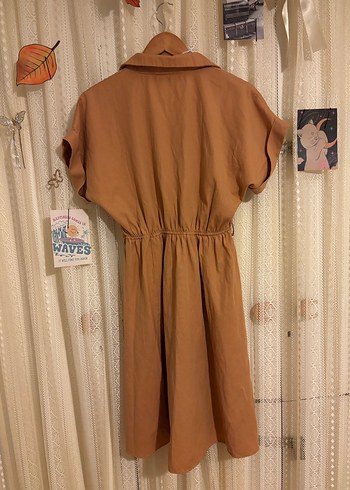 Bej Midi Salaş V Yaka Elbise - Görsel 4