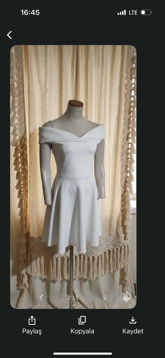 Kaliteli Kumaş Beyaz Straplez Midi Pamuklu Elbise - Görsel 2