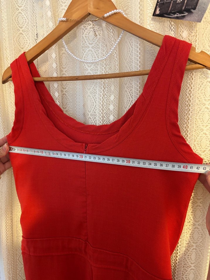 Turuncuya Dönük Kırmızı Keten Kadın Tulum - Görsel 5