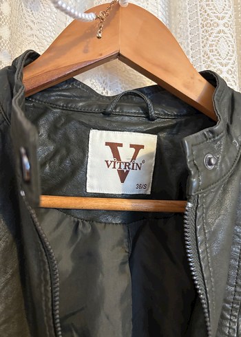 Kadın Yeşil Deri Biker Ceket - Görsel 3