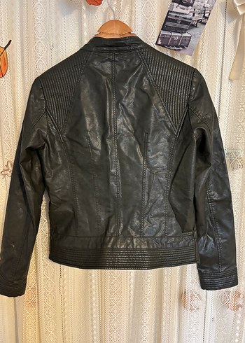 Kadın Yeşil Deri Biker Ceket - Görsel 4