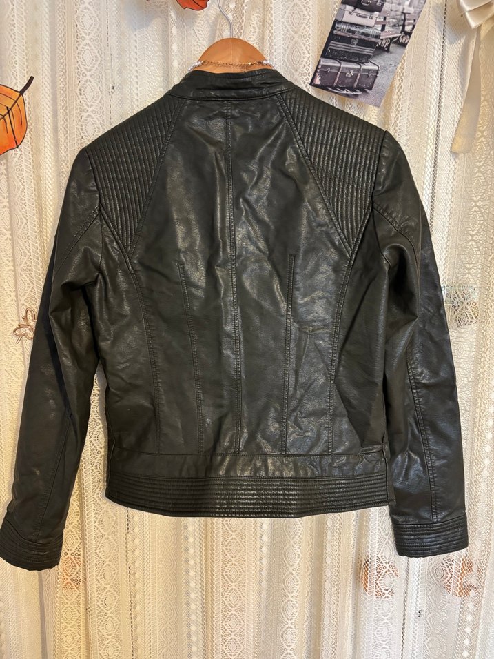 Kadın Yeşil Deri Biker Ceket - Görsel 4