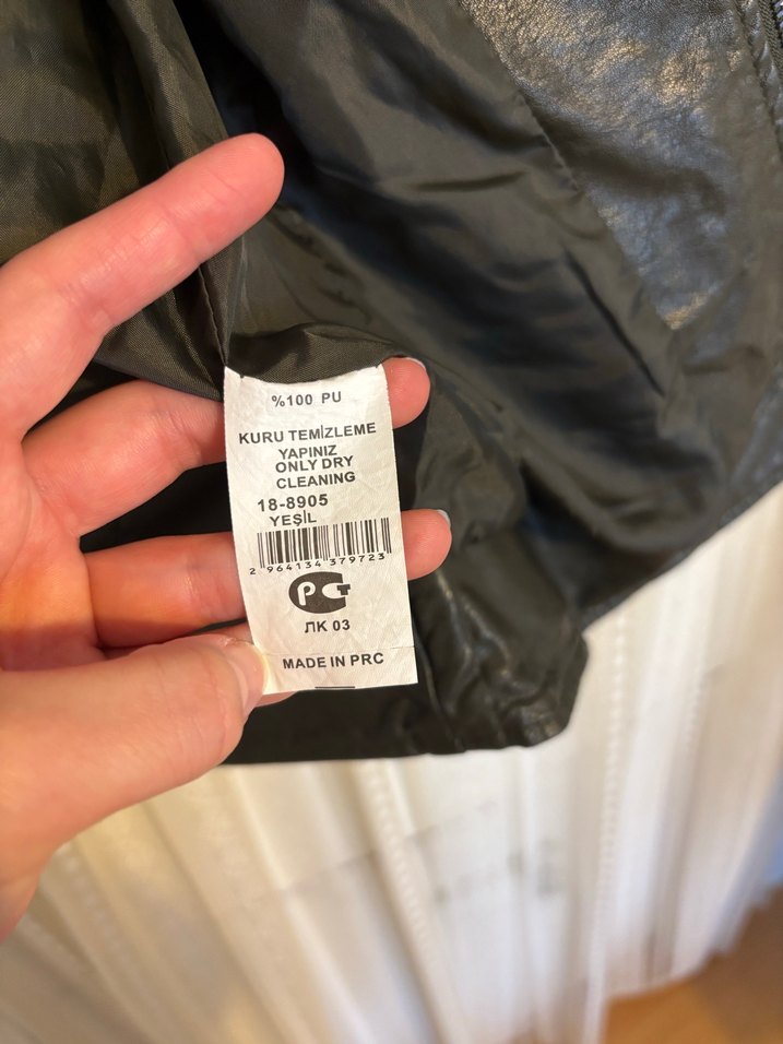 Kadın Yeşil Deri Biker Ceket - Görsel 5