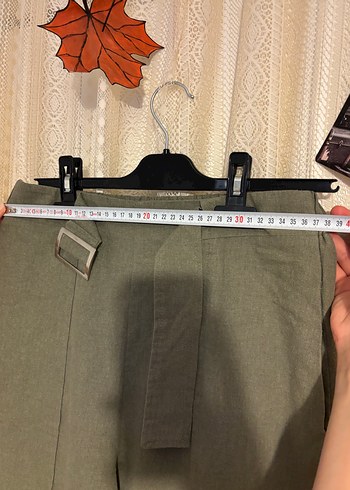 Kemerli Yeşil Midi Keten Kadın Pantolon - Görsel 6