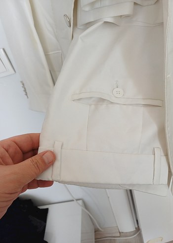 Beyaz Erkek Takım Elbise, Normal Boy, Düğmeli - Görsel 3