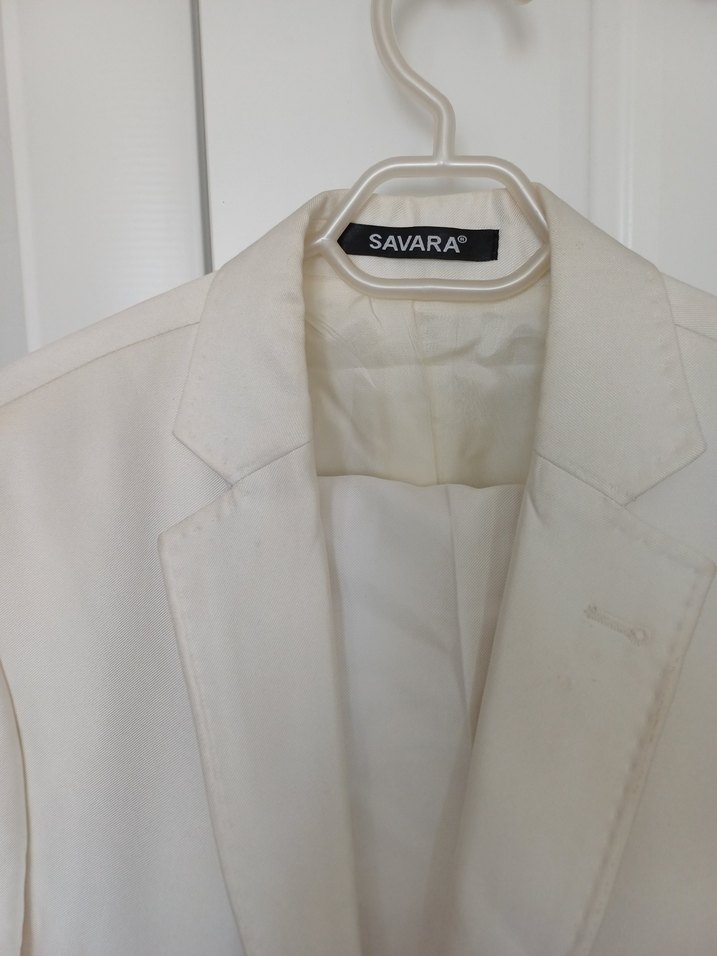 Beyaz Erkek Takım Elbise, Normal Boy, Düğmeli - Görsel 5