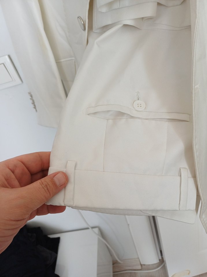 Beyaz Erkek Takım Elbise, Normal Boy, Düğmeli - Görsel 3