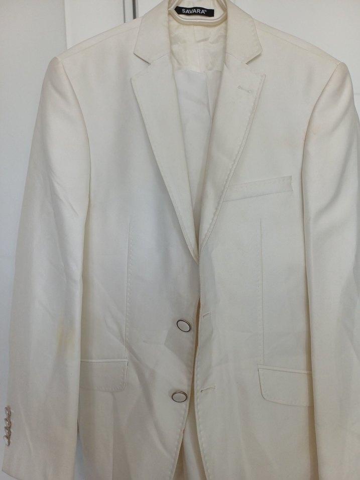 Beyaz Erkek Takım Elbise, Normal Boy, Düğmeli - Görsel 4