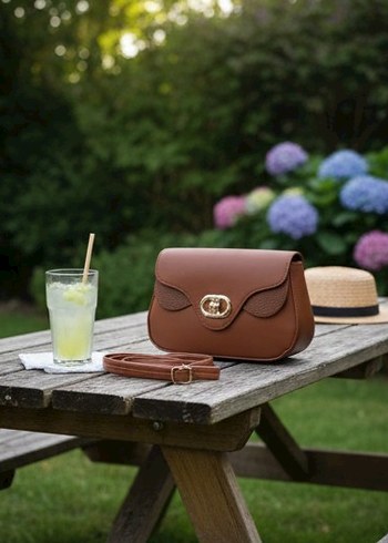 Kahverengi Deri Kemer Detaylı Kadın Çanta - Görsel 2