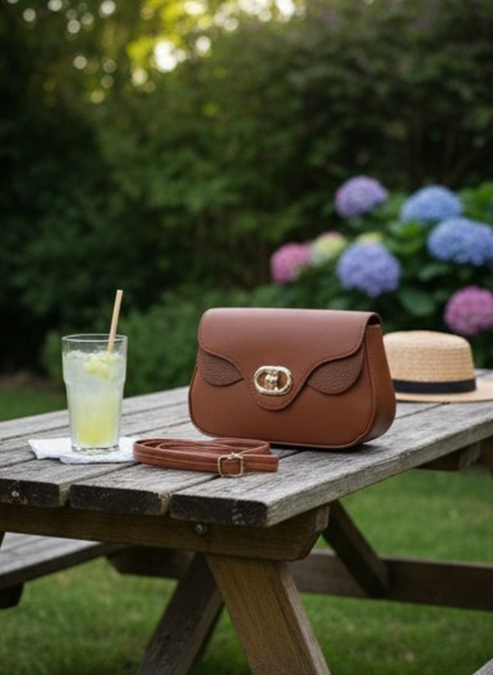 Kahverengi Deri Kemer Detaylı Kadın Çanta - Görsel 2