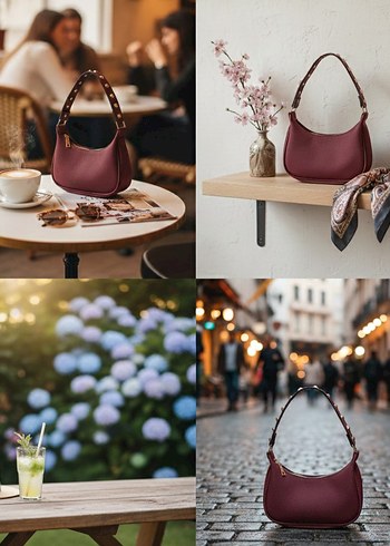 Bordo Deri Tokalı Kadın Çanta - Görsel 3