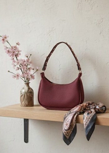 Bordo Deri Tokalı Kadın Çanta - Görsel 2