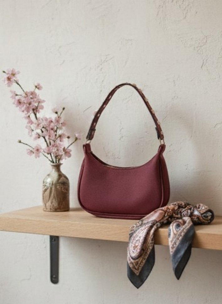 Bordo Deri Tokalı Kadın Çanta - Görsel 2