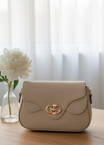 Krem Deri Minimalist Kadın Çanta - Görsel 4