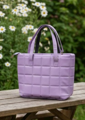 Mor Kareli Deri Kadın Çantası - Görsel 2